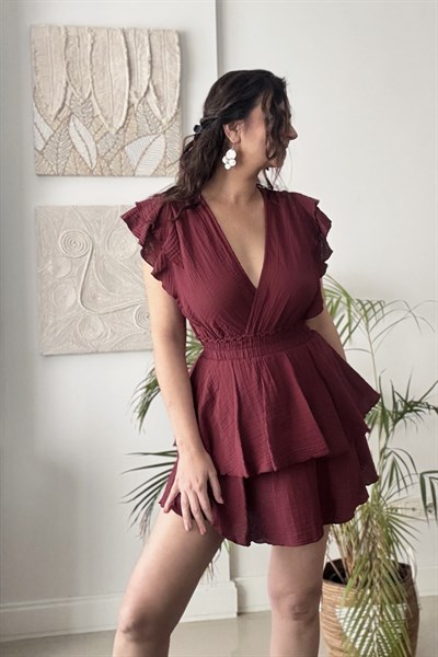 Alias Fırfırlı Tulum Elbise - Ruby Wine Bordo