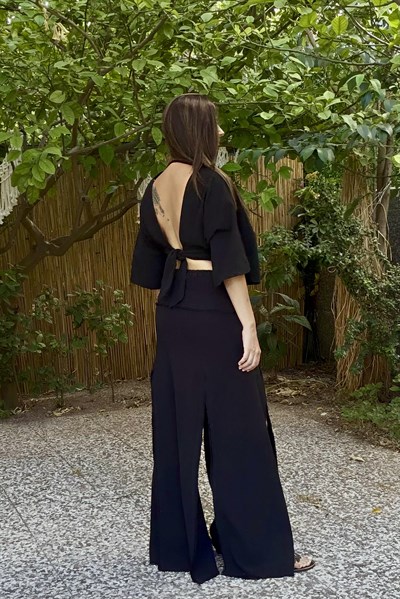 Aris Nature Müslin Crop Bluz - Siyah