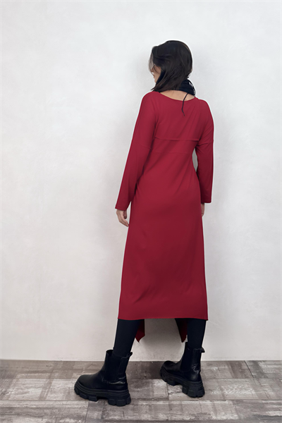 Asimetrik Maxi Uzun Tunik Elbise - Bordo