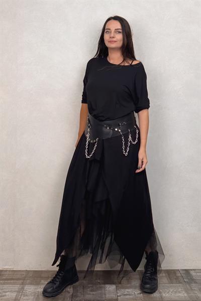 Asimetrik Maxi Uzun Tunik Elbise - Siyah