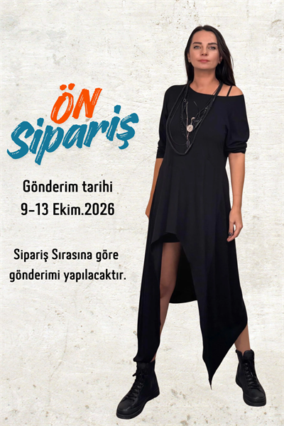 Asimetrik Maxi Uzun Tunik Elbise - Siyah