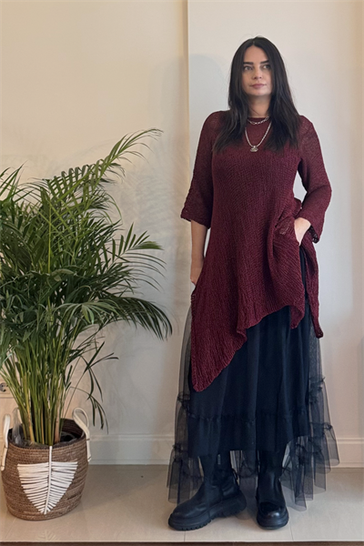 Asimetrik Merserize Tunik - Bordo