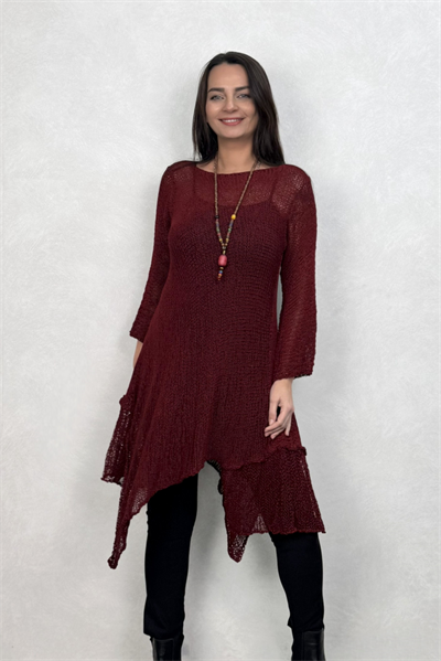 Asimetrik Merserize Tunik - Bordo
