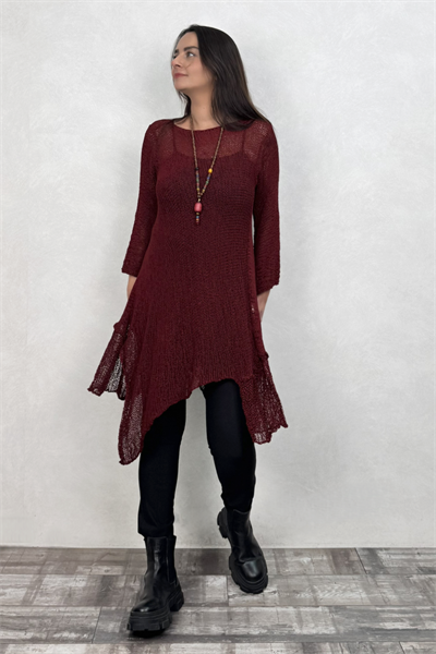 Asimetrik Merserize Tunik - Bordo