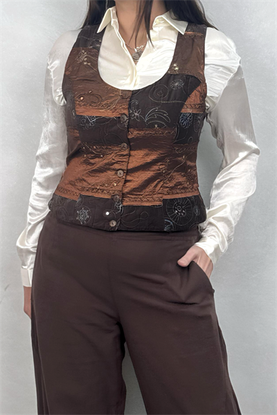 Asya Nakışlı Yelek - Patch Kahve