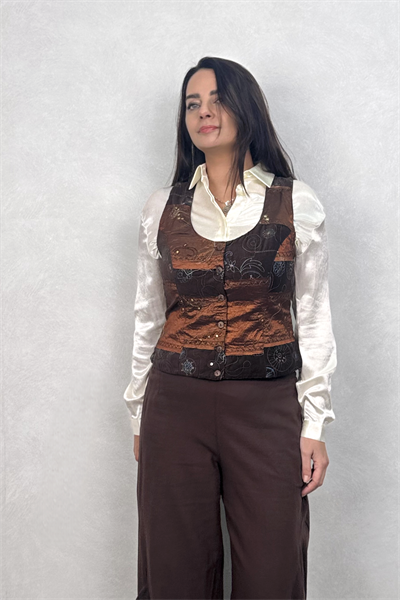Asya Nakışlı Yelek - Patch Kahve