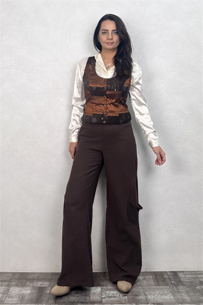 Asya Nakışlı Yelek - Patch Kahve