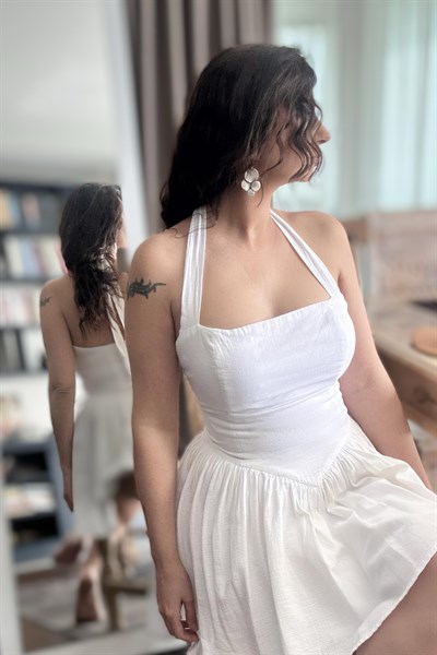 Blanca Armony Keten Elbise -  Beyaz