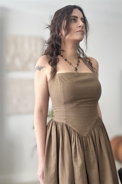 Blanca Armony Keten Elbise -  Neutral Brown Doğal Kahve