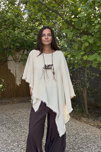 Blanca Çakıl Panço Bluz - Bej