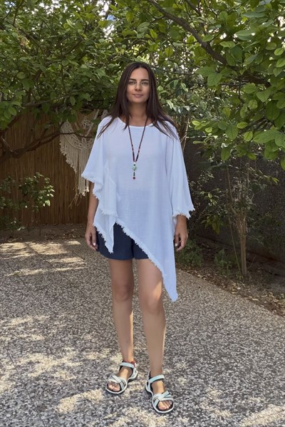 Blanca Çakıl Panço Bluz - Beyaz