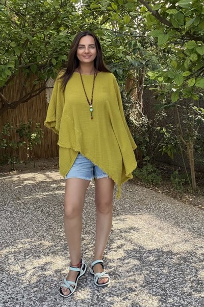 Blanca Çakıl Panço Bluz - Golden Olive Limon Küpü