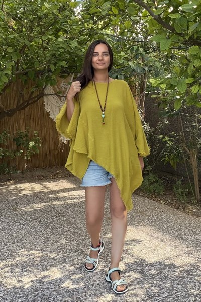 Blanca Çakıl Panço Bluz - Golden Olive Limon Küpü