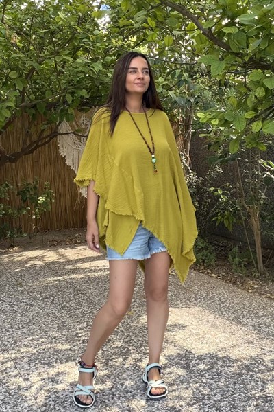 Blanca Çakıl Panço Bluz - Golden Olive Limon Küpü
