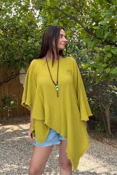 Blanca Çakıl Panço Bluz - Golden Olive Limon Küpü