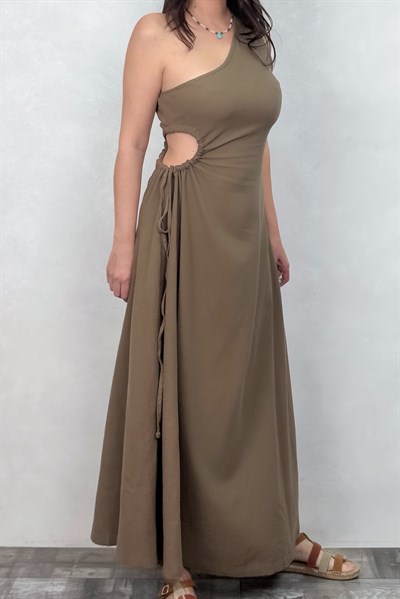 Blanca Diana Tek Omuz Elbise - Neutral Brown Doğal Kahve