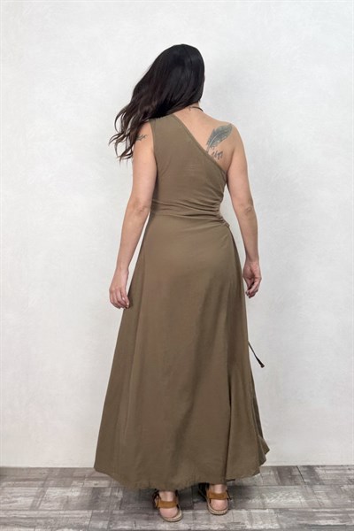 Blanca Diana Tek Omuz Elbise - Neutral Brown Doğal Kahve