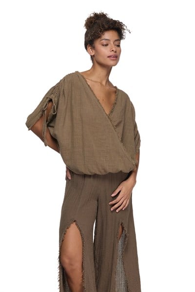 Blanca Elora Müslin Bluz - Neutral Brown Doğal Kahve