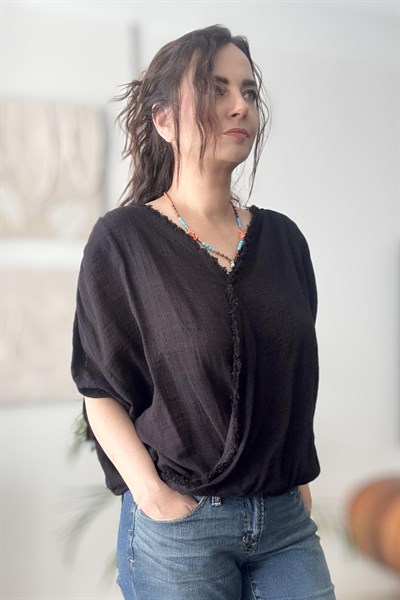 Blanca Elora Müslin Bluz -Siyah
