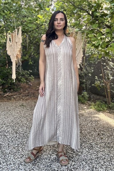 Blanca Gaia Asos Elbise - Gold Lines Kahve