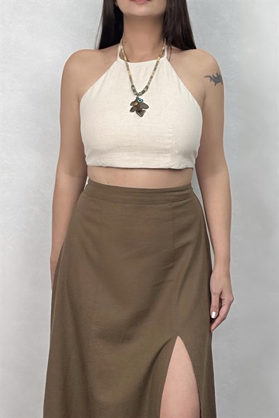 Blanca Gaia Carpe Keten Bluz - Bej