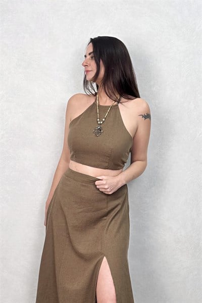 Blanca Gaia Carpe Keten Bluz - Neutral Brown Doğal Kahve