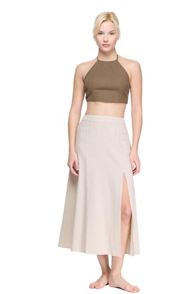 Blanca Gaia Carpe Keten Bluz - Neutral Brown Doğal Kahve