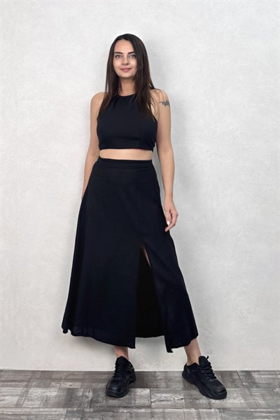 Blanca Gaia Carpe Keten Bluz - Siyah