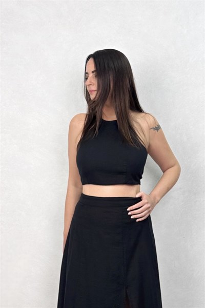 Blanca Gaia Carpe Keten Bluz - Siyah