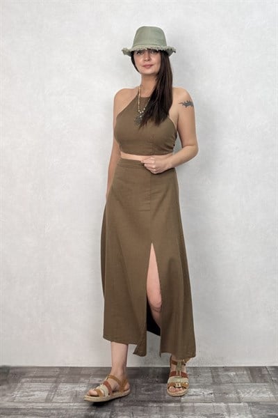 Blanca Gaia Carpe Keten Etek  - Neutral Brown Doğal Kahve