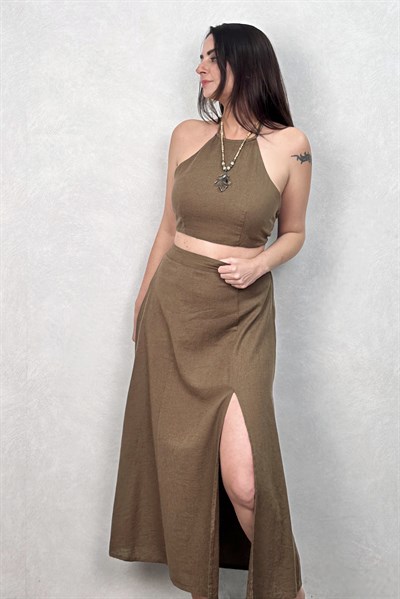 Blanca Gaia Carpe Keten Etek  - Neutral Brown Doğal Kahve