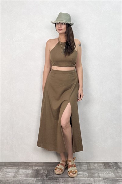 Blanca Gaia Carpe Keten Etek  - Neutral Brown Doğal Kahve