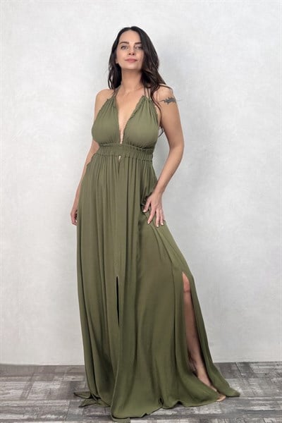 Blanca Lilith Maxi Elbise -Sage Olive Haki Yeşil