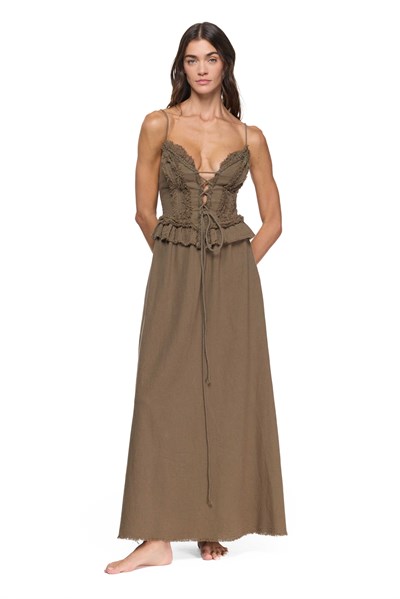 Blanca Gaia Simya Elbise - Neutral Brown Doğal Kahve