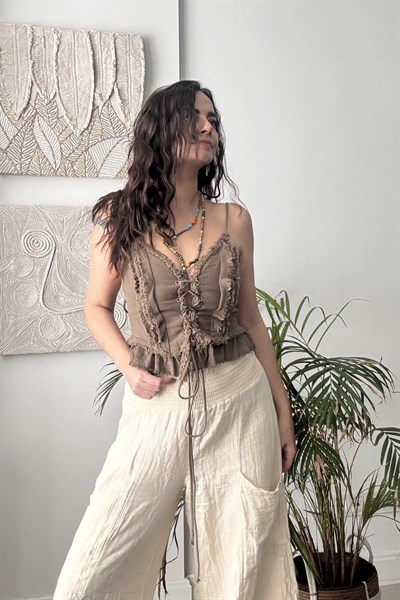 Blanca Gaia Simya Korse Bluz - Neutral Brown Doğal Kahve