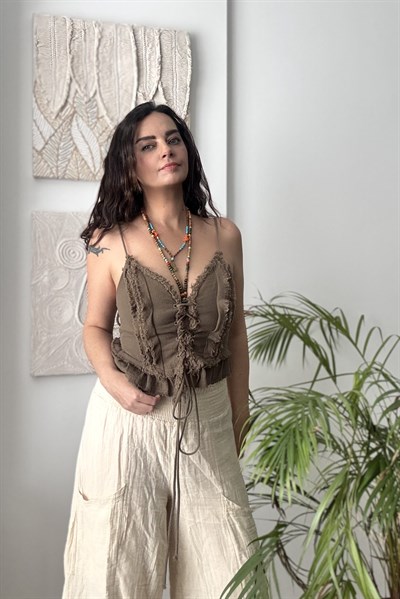 Blanca Gaia Simya Korse Bluz - Neutral Brown Doğal Kahve