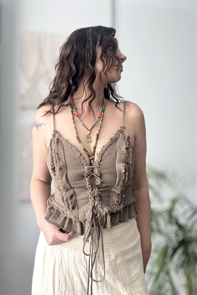 Blanca Gaia Simya Korse Bluz - Neutral Brown Doğal Kahve