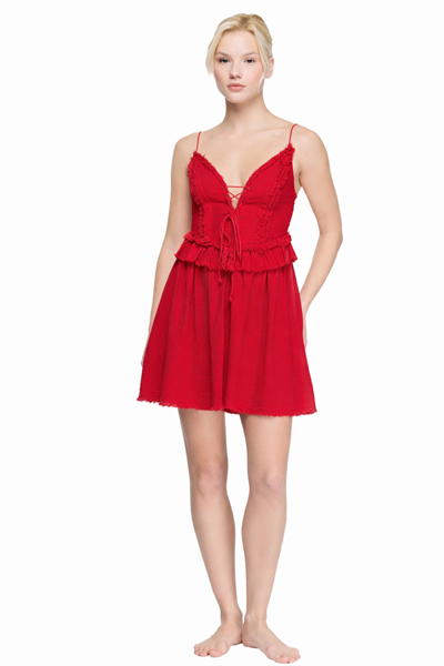 Blanca Gaia Simya Mini Elbise - Barbados Cherry Vişne
