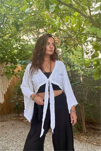 . - Blanca Gaia Vialis Bolero Bluz - Beyaz