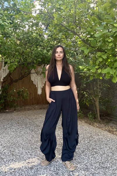 Blanca Gaia Lily Viscon Crop - Siyah  
