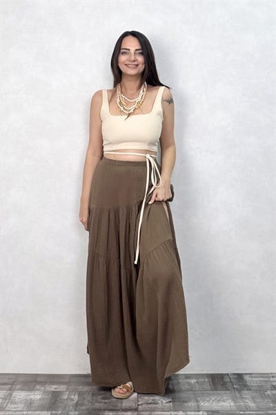 Blanca Jazz Dolamalı Crop Top -Bej