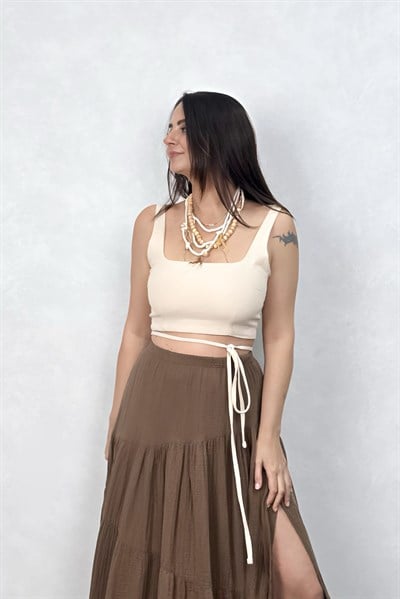 Blanca Jazz Dolamalı Crop Top -Bej