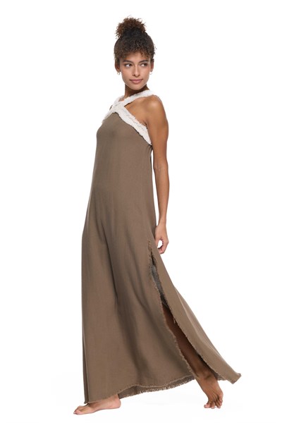 Blanca Gaia Liora Elbise - Neutral Brown Doğal Kahve