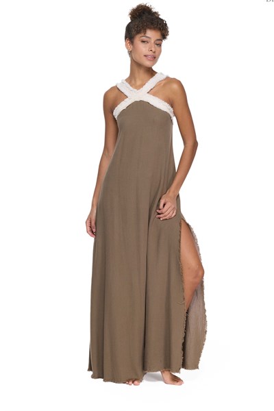 Blanca Gaia Liora Elbise - Neutral Brown Doğal Kahve