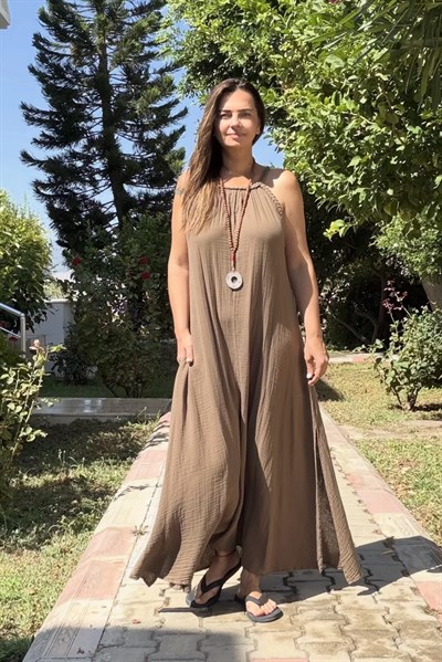 Blanca Perit Müslin Elbise - Neutral Brown Doğal Kahve