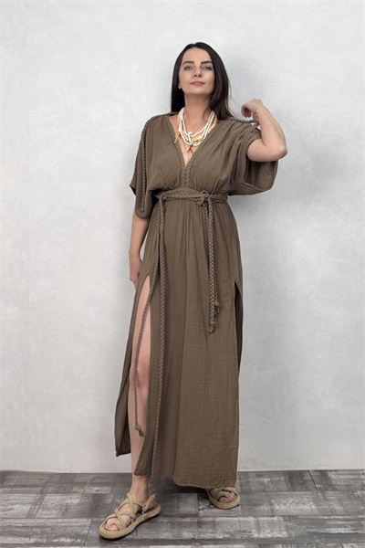 Blanca Selene Elbise - Neutral Brown Doğal Kahve