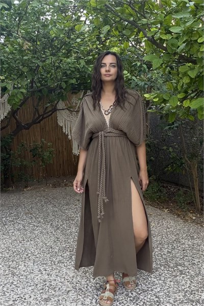 Blanca Selene Elbise - Neutral Brown Doğal Kahve