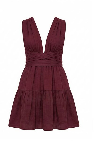 Blanca Shiva Mini Elbise - Ruby Wine Bordo