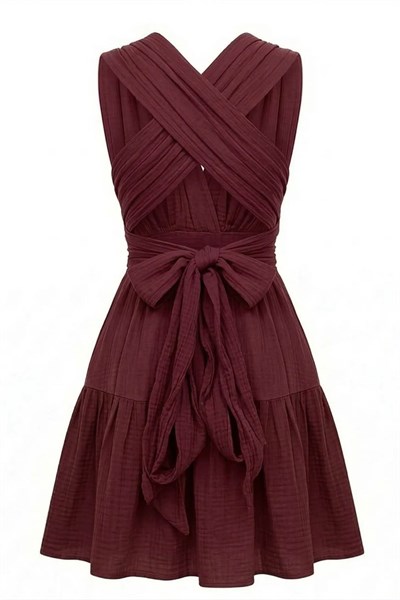 Blanca Shiva Mini Elbise - Ruby Wine Bordo