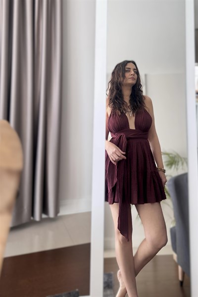 Blanca Shiva Mini Elbise - Ruby Wine Bordo